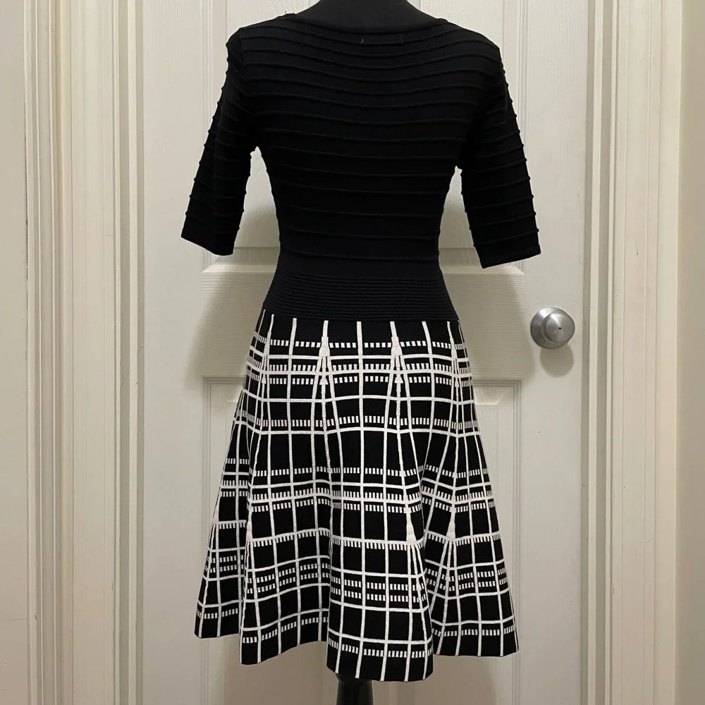 Candies Fit & Flare Knit Skater Dress Lace Up Black White XS Y2K Officewear Chic